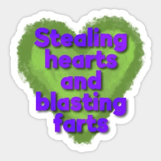 Stealing Hearts and Blasting Farts-Purple Letters Sticker